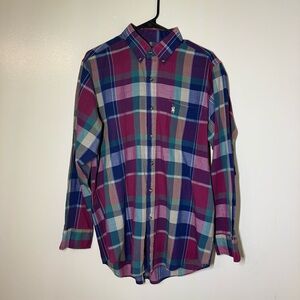 Knight of Round Table Vintage 90s Men's Classic Plaid Button-Down Shirt